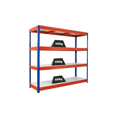 PROREGAL Schwerlastregal DINO 180x200x60cm 4 Melamin-Ebenen 16mm Fachlast 500kg Blau/Orange, Garagenregal, Lagerregal, Steckregal, Kellerregal Image