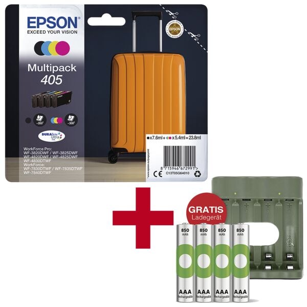 Epson 4er-Pack Tintenpatronen »405« inkl. 4 Akkus Micro AAA 850 mAh mit USB-Ladegerät schwarz Image