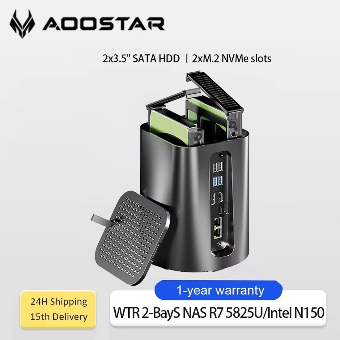 AOOSTAR R7 5825U NAS Mini PC 8C/16T 4.5GHz Intel N150 Mini PC 2x2.5G LAN WiFi6 4K Triple affichage routeur souple VM Windows 10/11