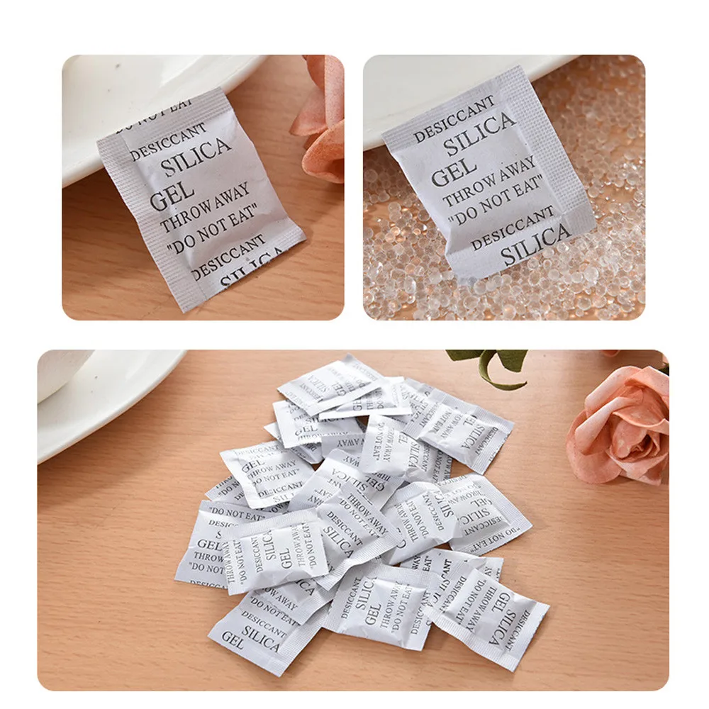 100 Packs Non-toxic Safe Silica Gel Desiccant Moisture Absorber Dehumidifier for Room Kitchen Clothes Food Household Cleaning