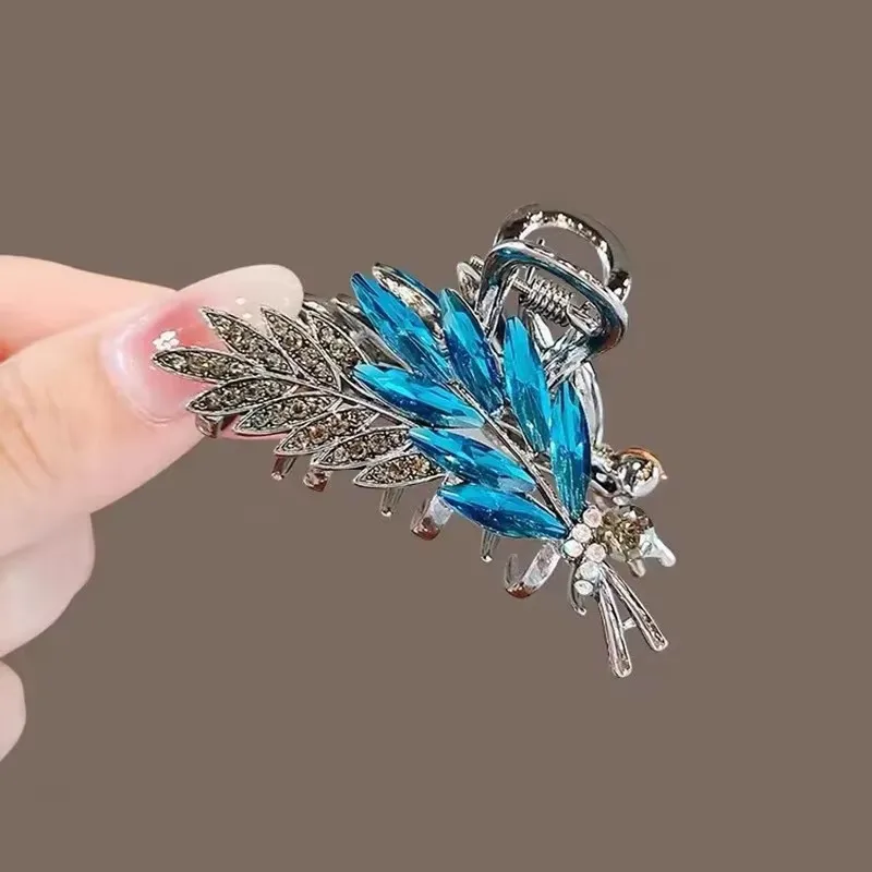 Hochwertige Kristall-Weizen-Haarspange, mittlere Größe, voller Strass, Damen-Haarspange für den Hinterkopf, halbgebundene Haarklammer, Metall-Haar-Accessoires Image