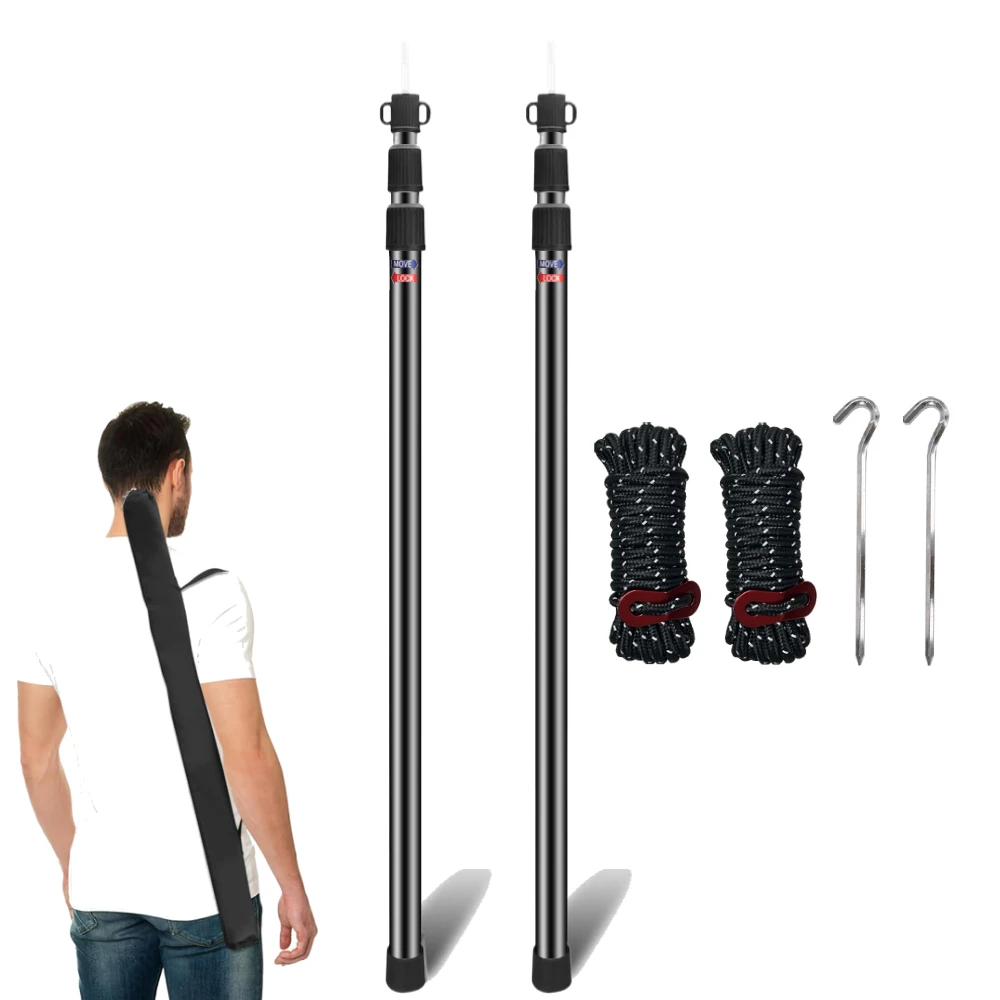 Set di 2 pali per teloni resistenti, pali di supporto per tende telescopiche con custodia per baldacchino da campeggio, tende da sole, tende da sole