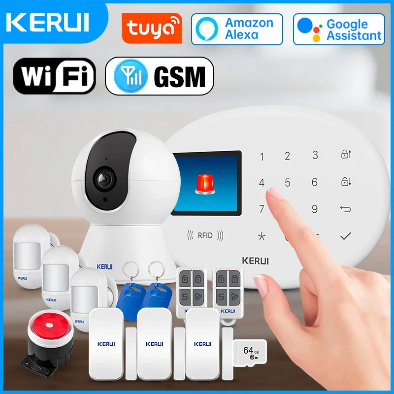 KERUI Smart Life WiFi GSM Alarm System für Zuhause Tuya Drahtlose Sicherheit Home Alarm Kit Mit 433 mhz PIR Motion Sensor Sirene W202 Image
