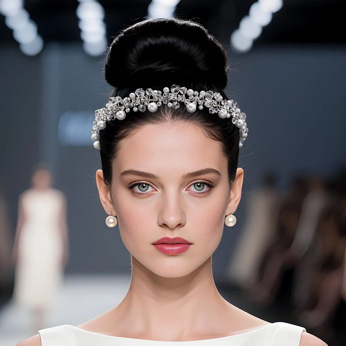 Elegant Silver Rhinestone Pearl Hairband Temperament Jewelry Hair Accessories Party Woman's Headdress Hair Ornament As Gifts