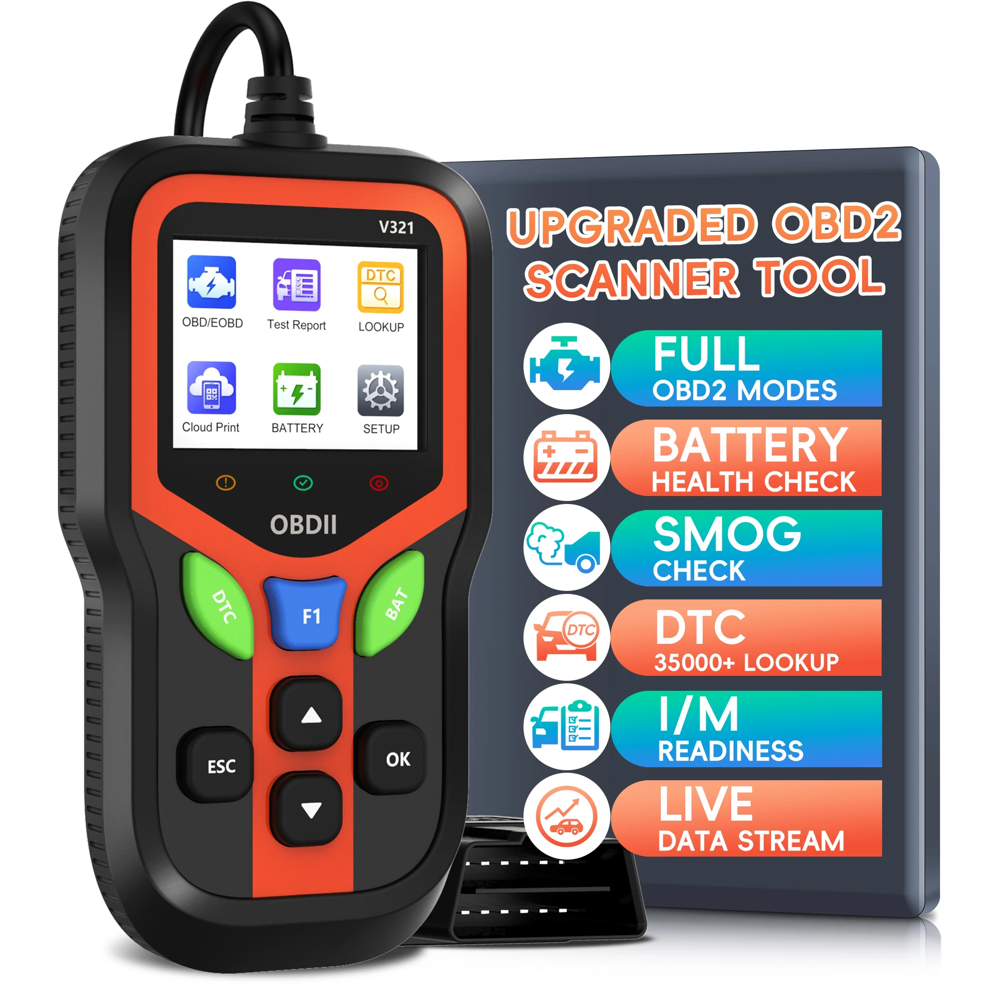 OBD2-Scanner-Diagnosetool, überprüfen Sie den OBD2-Lesegerät des Motorlichtcodes mit Reset, I/M-Lesegerät, unterstützt alle Fahrzeuge nach 1996 Image