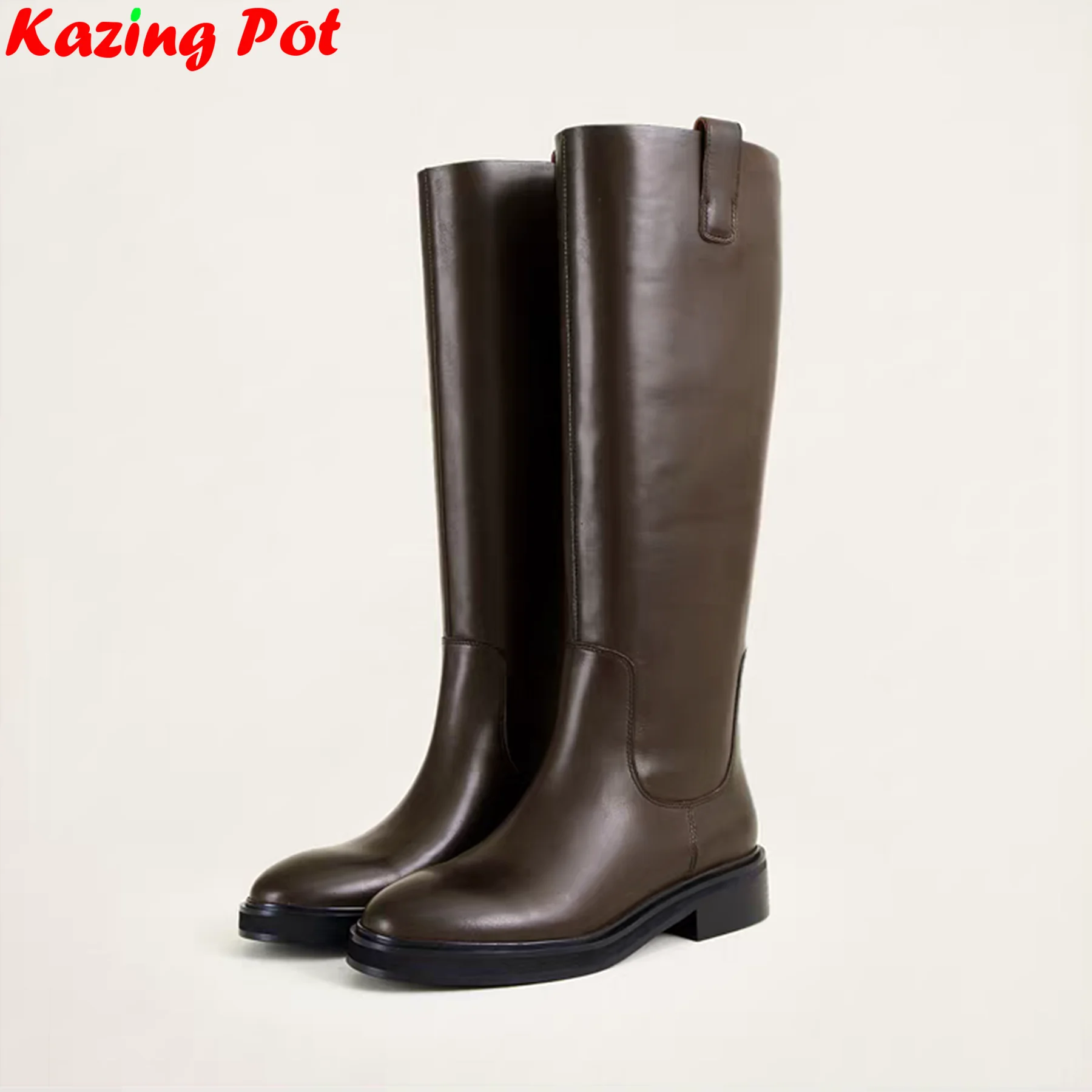 Luxus Plus Größe 34-46 Kuh Leder Runde Kappe Med Heels Lange Reitstiefel Slip Auf Winter Schuhe Retro Casual marke Kniehohe Stiefel