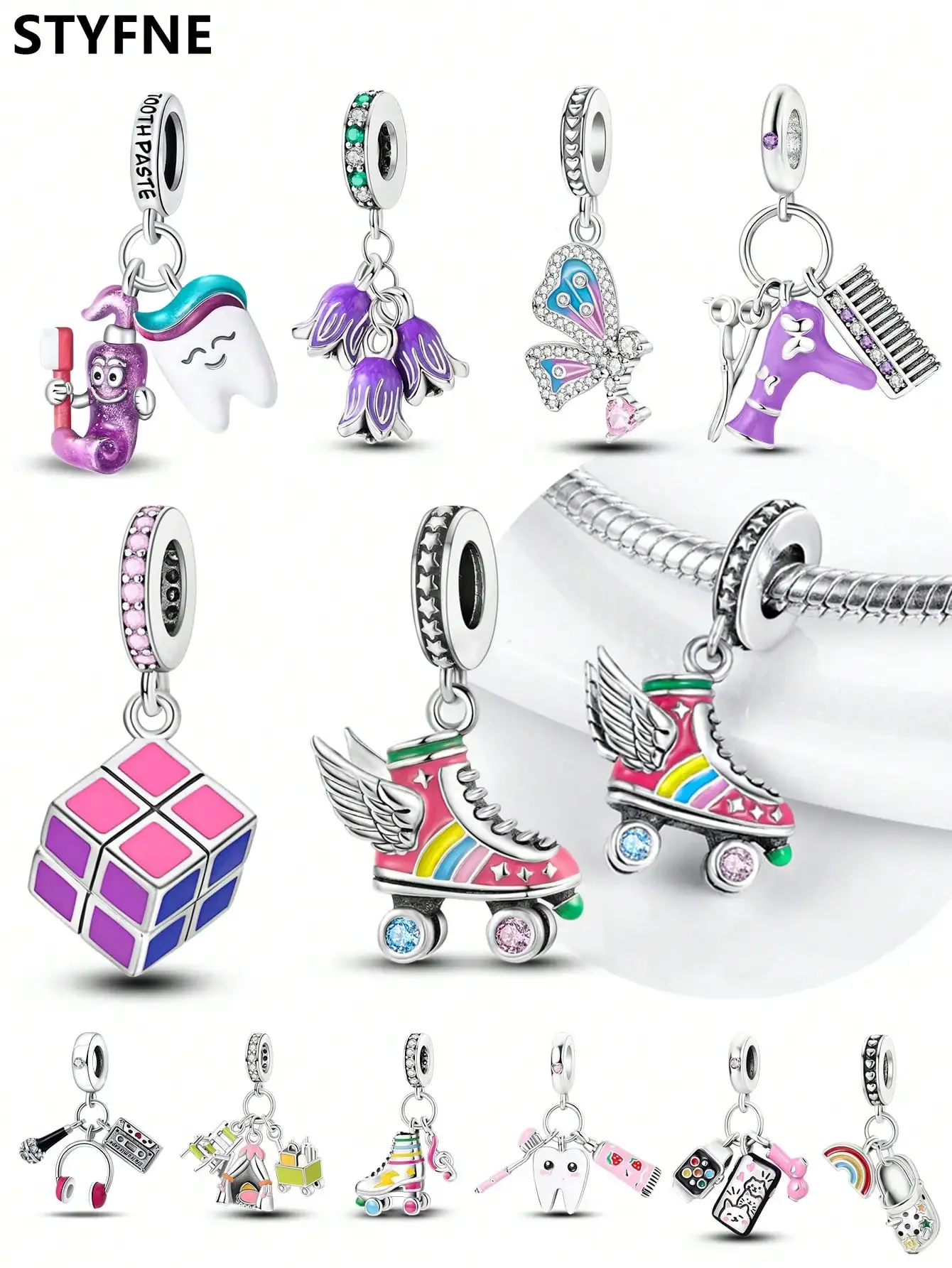 Charms Plata Bunte Skateboard-Schuhe Perlen für Charms 925 Originales Armband Perlen Schmuckherstellung Damengeschenk
