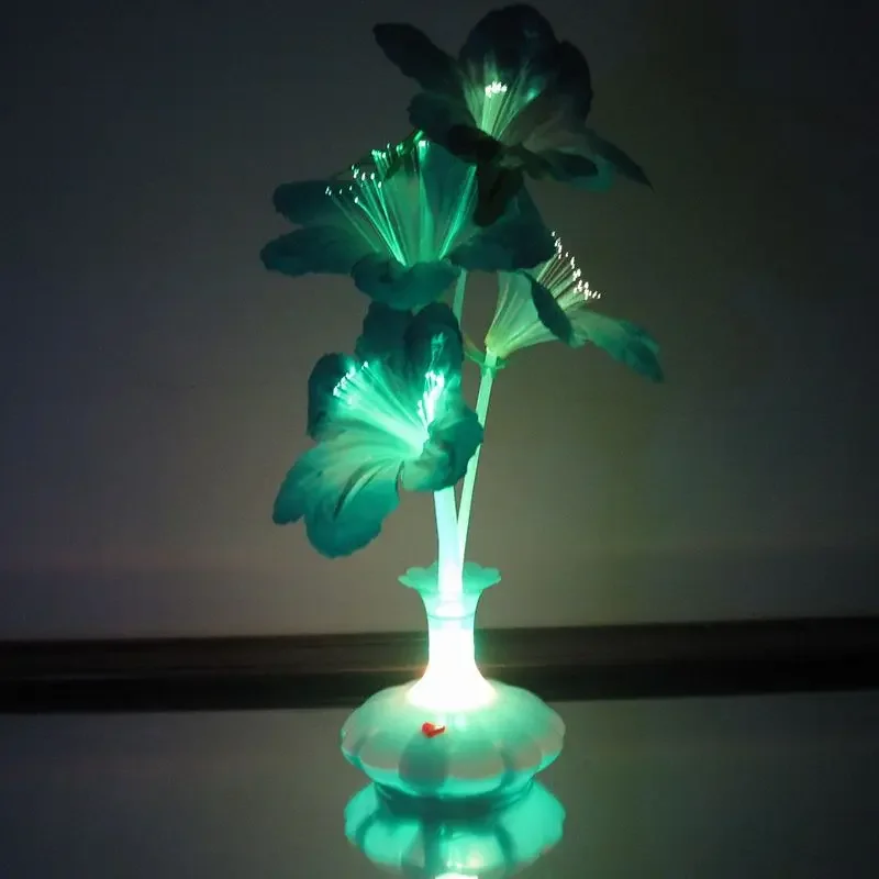 Glasfaser-Licht, Blumenvase, künstliches Blumenarrangement, LED-Farbwechsel, Glasfaser-Lampe, Nachtlicht für Party-Dekoration Image