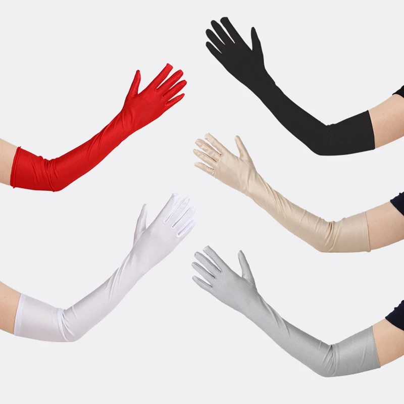 Mode Frauen Solide Etikette Oper Abend Party Prom Etikette Lange Handschuhe Cosplay Stretch Spandex Stick Sonnenschutz Hülse Image
