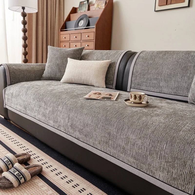 1Pc Einfarbig Chenille Sofa Abdeckung Vier Jahreszeiten Universal Sofas Abdeckungen Weiche Anti-Slip Sofas Handtuch für wohnzimmer Couch Kissen Image