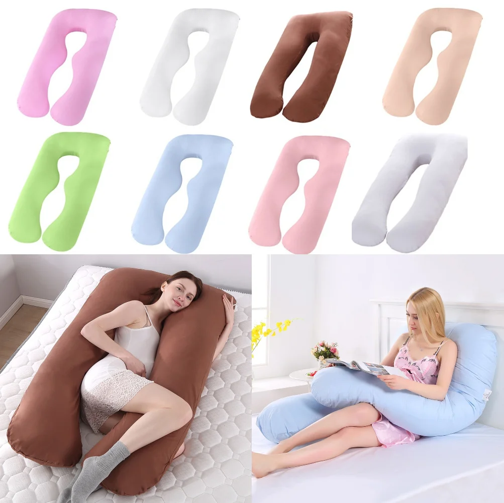 U-förmiger schwangerer Kissenbezug, 60 x 123 cm, große Größe, reiner Baumwollstoff-Kissenbezug für schwangere Frauen, Baumwoll-Komfort-Softbezug Image