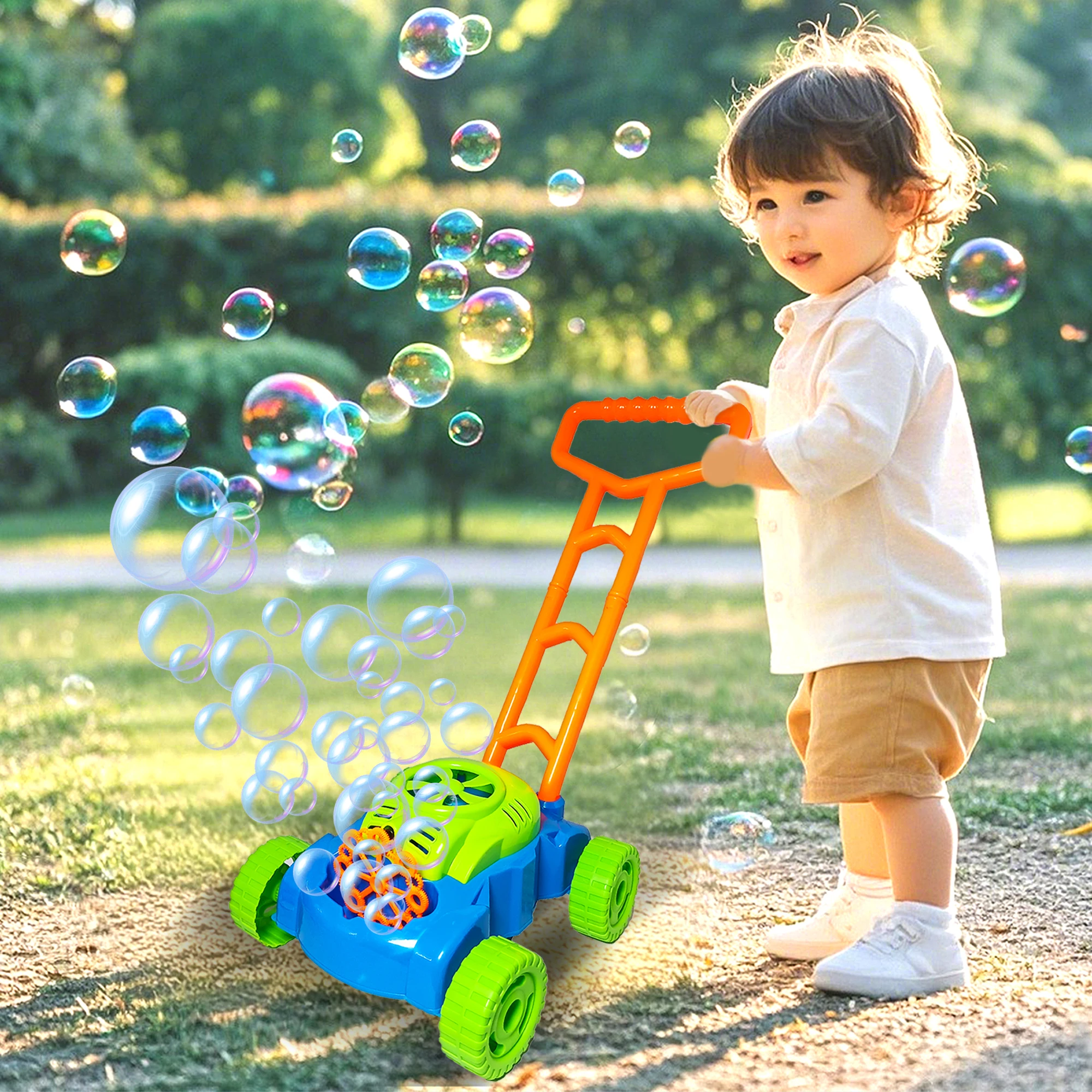 Spielzeug-Luftblasenmaschine für Kinder, Lauflernhilfe, Trolley für Jungen und Mädchen, interaktives neues vollautomatisches Laufspielzeug für den Außenbereich Image