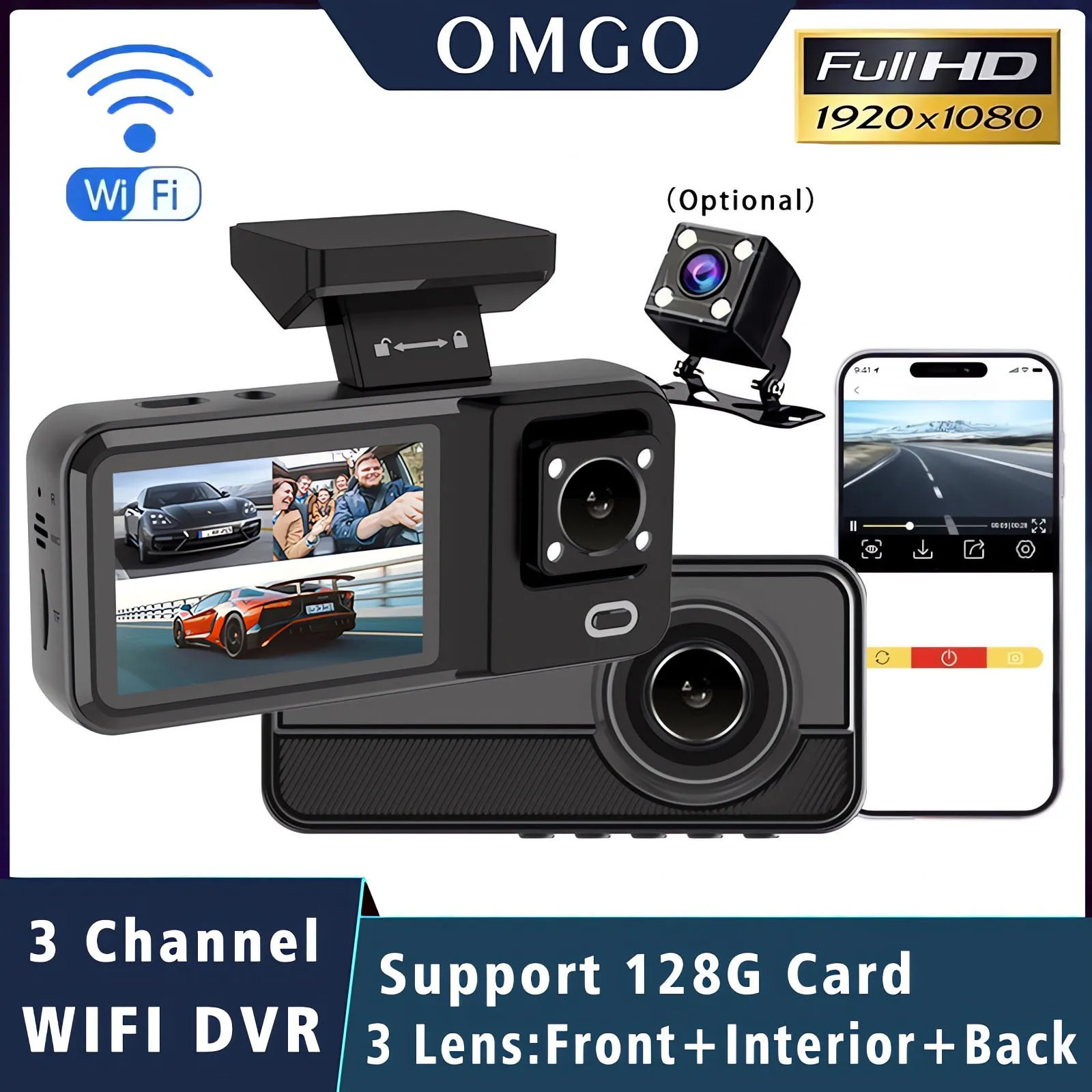 3 canali WIFI Car DVR HD 1080P Cabina Veicolo Dash Cam Telecamera a tre vie DVR Registratore Video Registratore Mini Dashcam Videocamera
