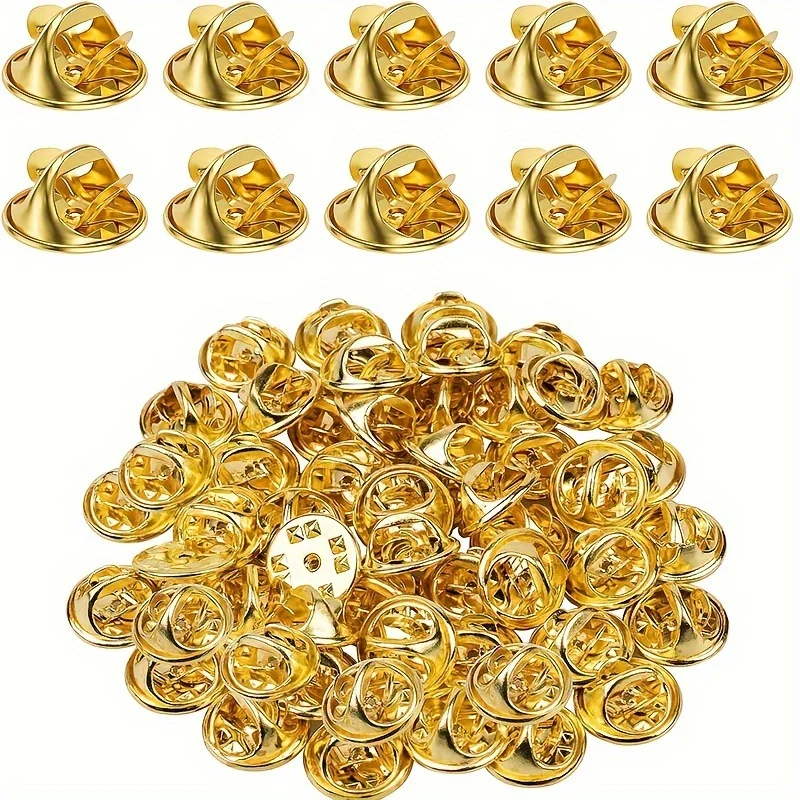 50 Stück Kupfer-Metallstifte. Dornschließe, Schnappverschluss-Abzeichen, Brosche Sicherheitsnadelrückseite zum Austausch (Silber und Gold). Image