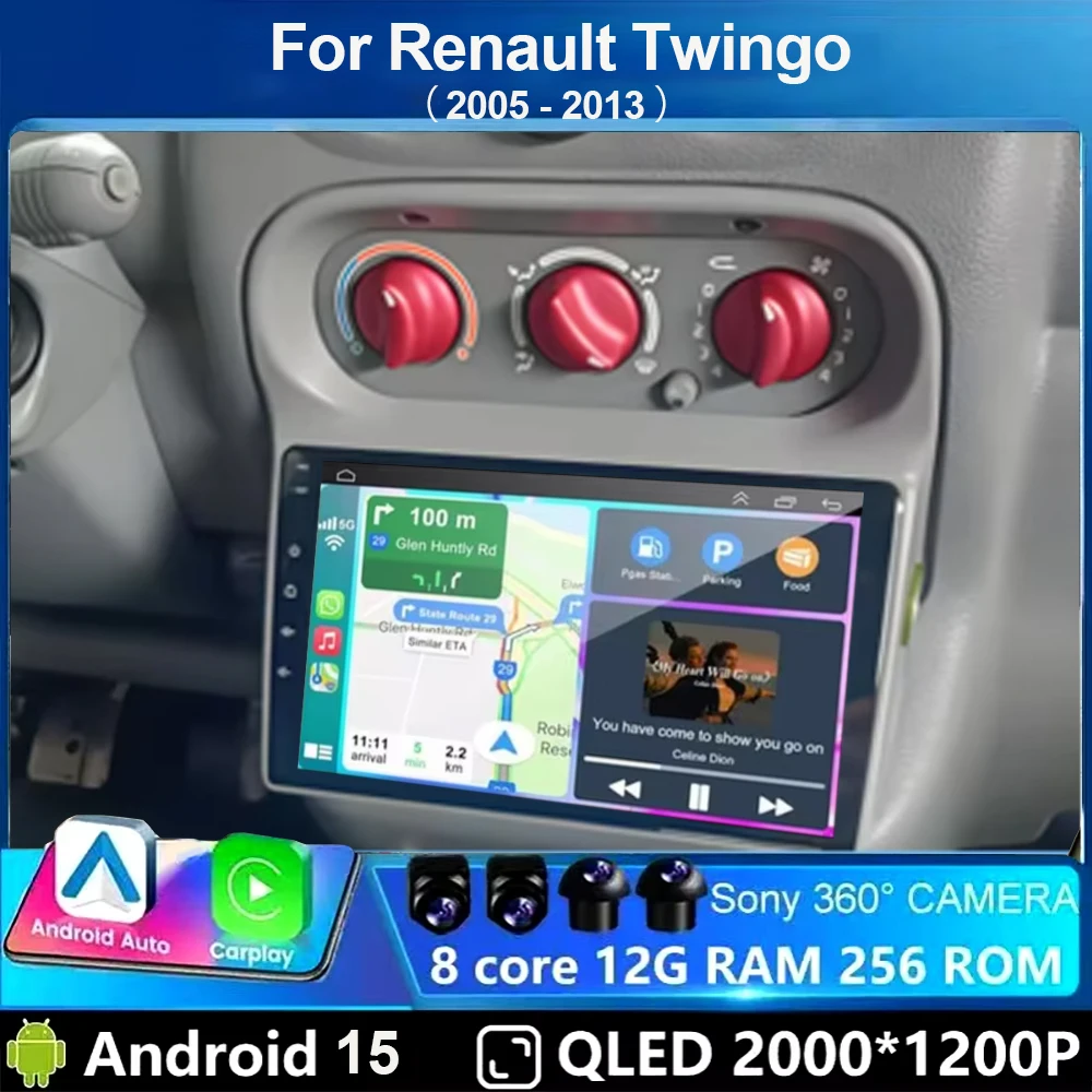 Android 15 Carplay Stereo Für Renault Twingo 2005-2013 Carplay Auto Bildschirm Auto Radio Intelligente System GPS Navigation GPS RDS