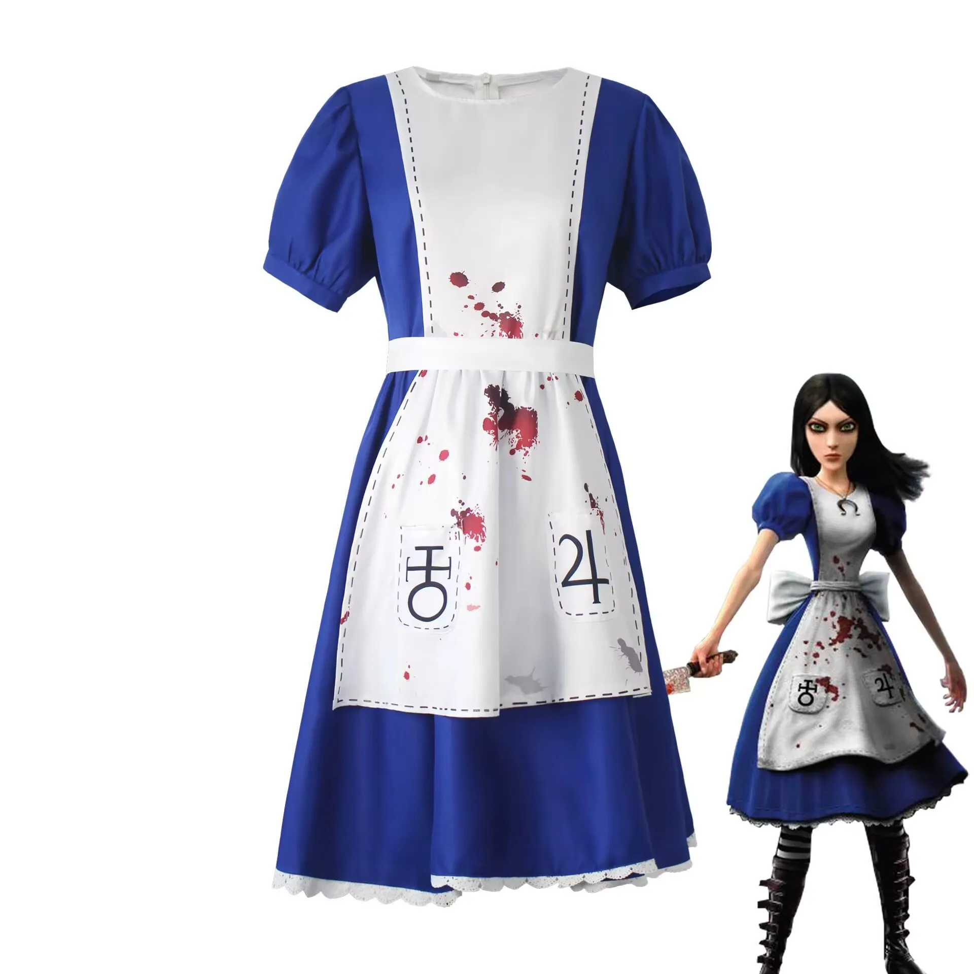 Alice Cosplay Kostüm Spiel Alice Madness Returns Halloween Halskette Weißes Lolita Kleid PlusSize Image