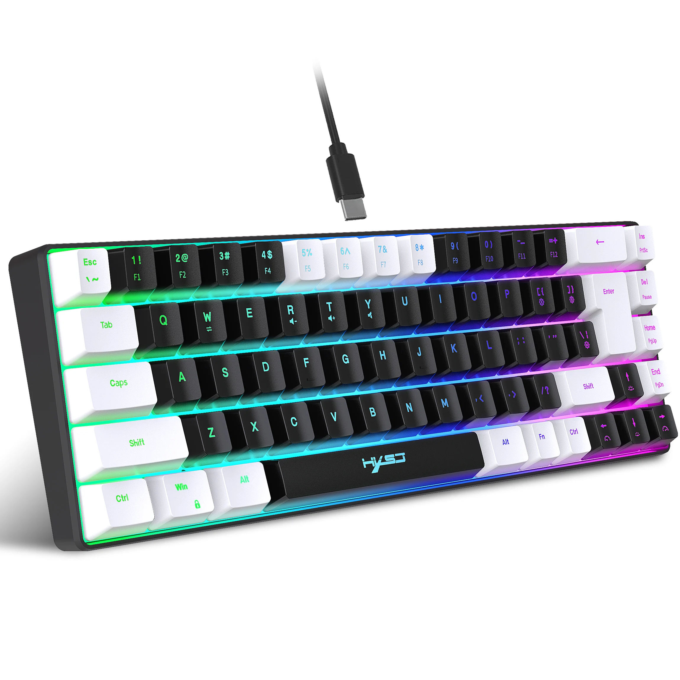 60 % kabelgebundene Gaming-Tastatur, kleine RGB-Gaming-Tastatur mit Hintergrundbeleuchtung und 68 Tasten, ultrakompaktes Mini-Tastatur für PC-Computer-Gamer Image