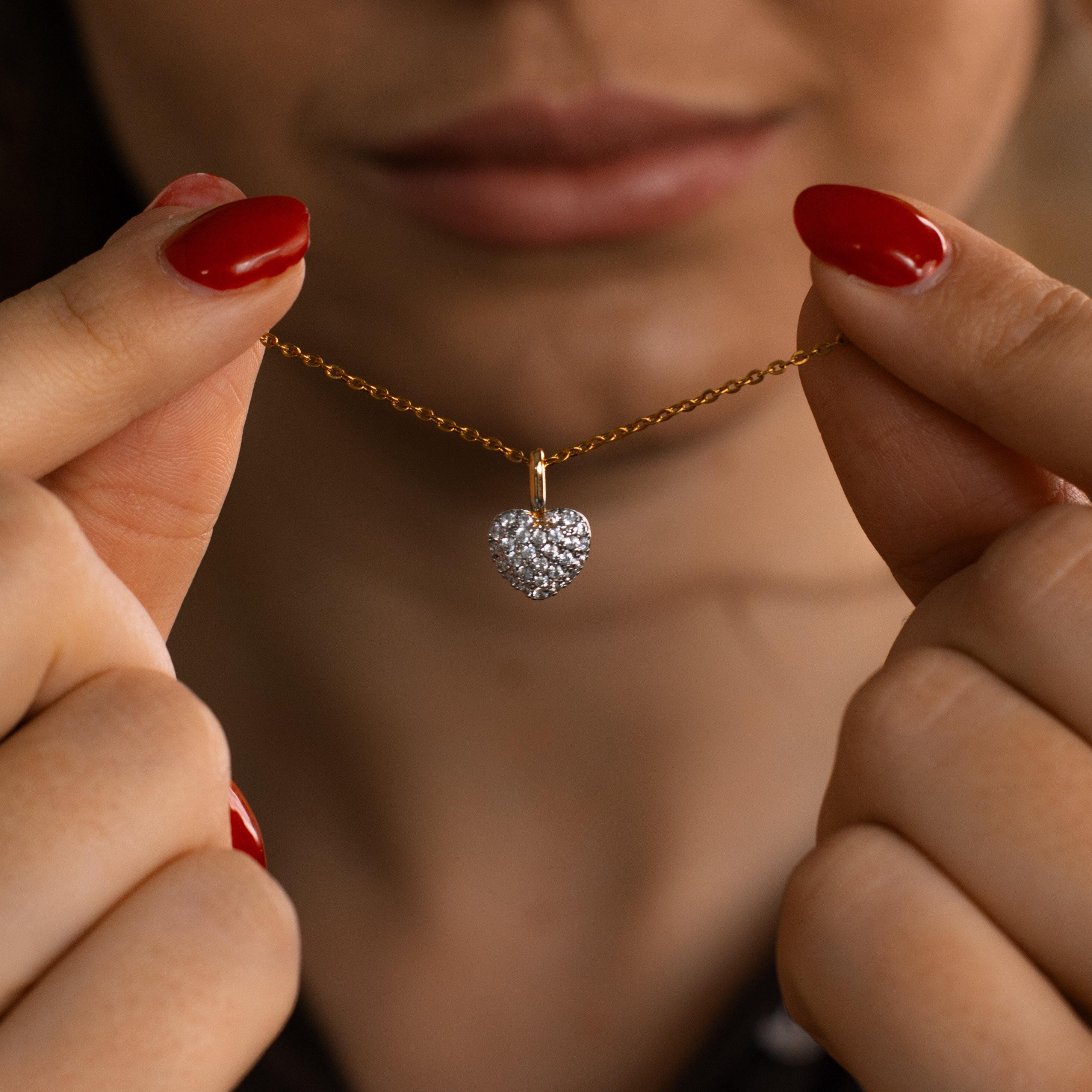 Collana con cuore di diamanti, ciondolo a forma di cuore di diamanti, collana a forma di cuore in oro, collane a strati per donna, collana dell'amore,