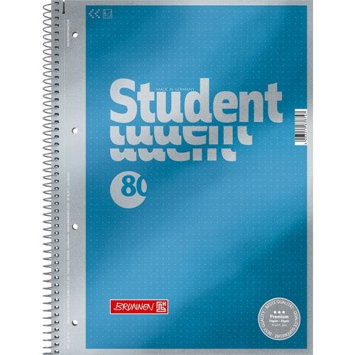 BRUNNEN Student Premium Collegeblock DIN A4 Punktkariert Spiralbindung Pappkarton Blau Perforiert 160 Seiten 80 Blatt Image