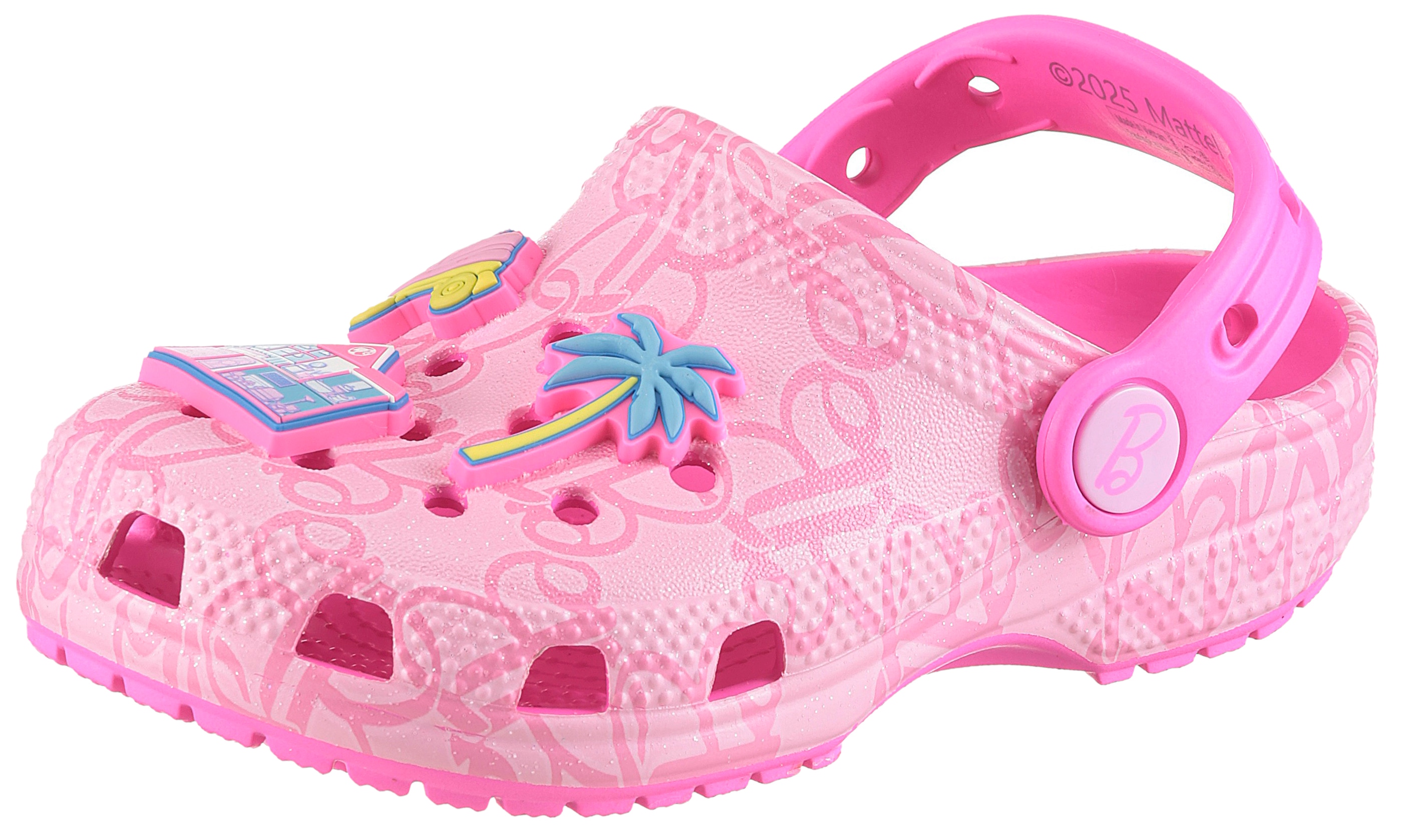 Clog CROCS "Mattel Pink Barbie Cls Clog K", Kinder, Gr. 25, rosa multi, Croslite™, Schuhe, Barbie Clog, Hausschuh mit Herzchen Image
