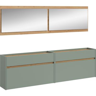 Garderoben-Set INOSIGN "EVRID, 4-teilig, Breite 220 cm, individuell hängbar & erweiterbar", salbei nb, artisan oak nb, B:220cm H:192cm T:32cm, Spanplatte, Kastenmöbel-Sets, Garderobenkombination, Garderobe, Wandgarderobe, Flur, Diele Image