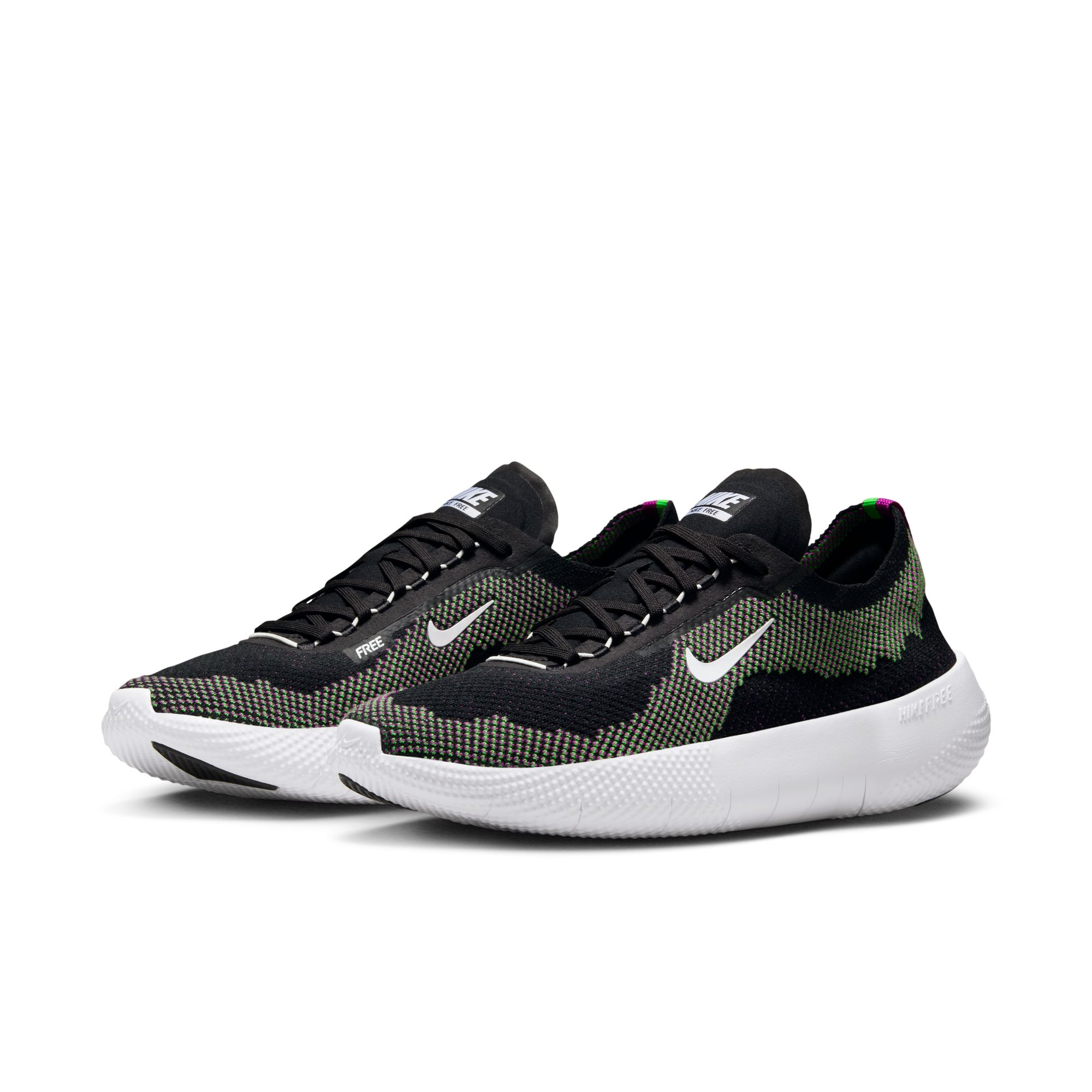 Trainingsschuh NIKE "FREE 2025", Gr. 44, schwarz, weiß, grün strike, vivid lila, Textil, Schuhe