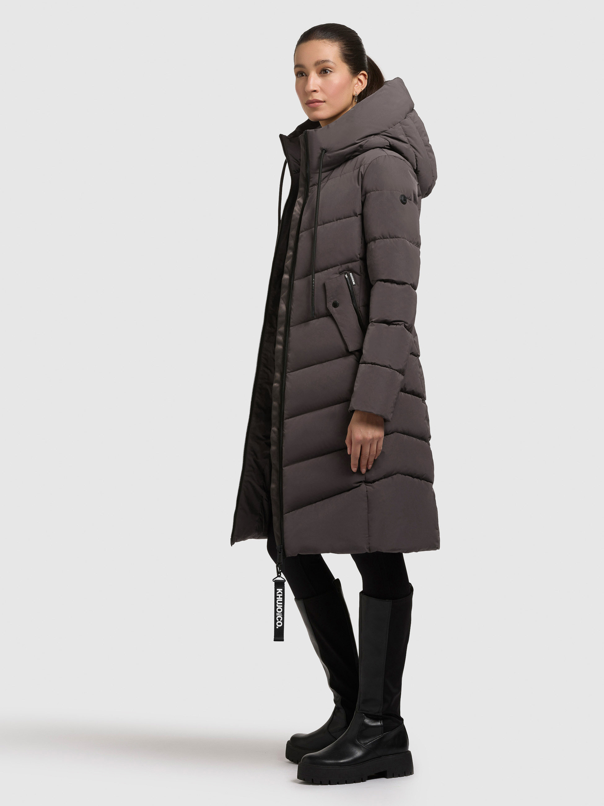 Steppmantel KHUJO "MIKIA3", Damen, Gr. XXL, graphite grau, 100% Polyester, unifarben, eingesetzt elastischer Bund mit Windstopper, Mäntel Image