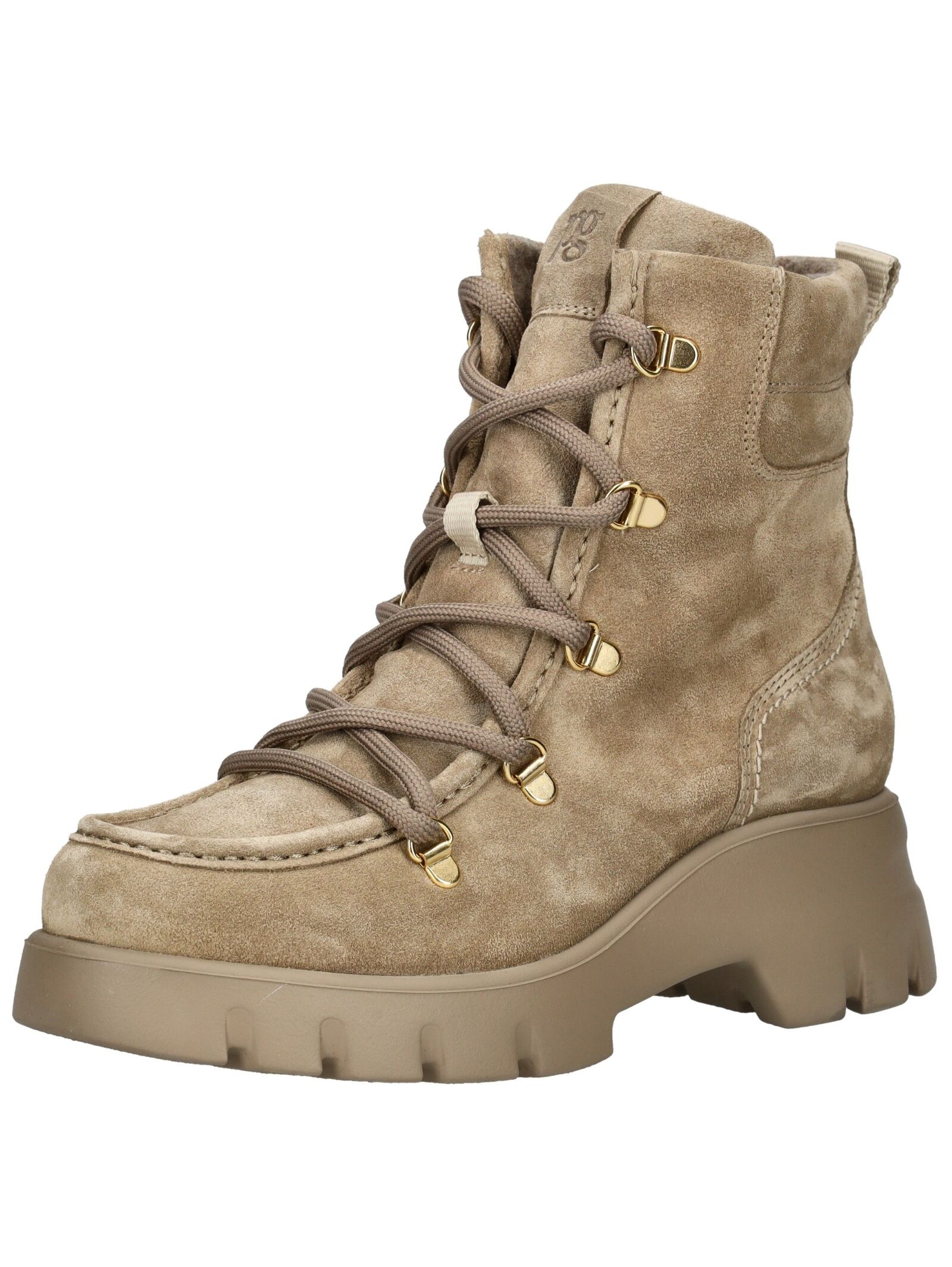 Schnürstiefelette PAUL GREEN "Paul Green Stiefelette Veloursleder", Damen, Gr. 39, beige, Veloursleder, Schuhe Schnürstiefelette