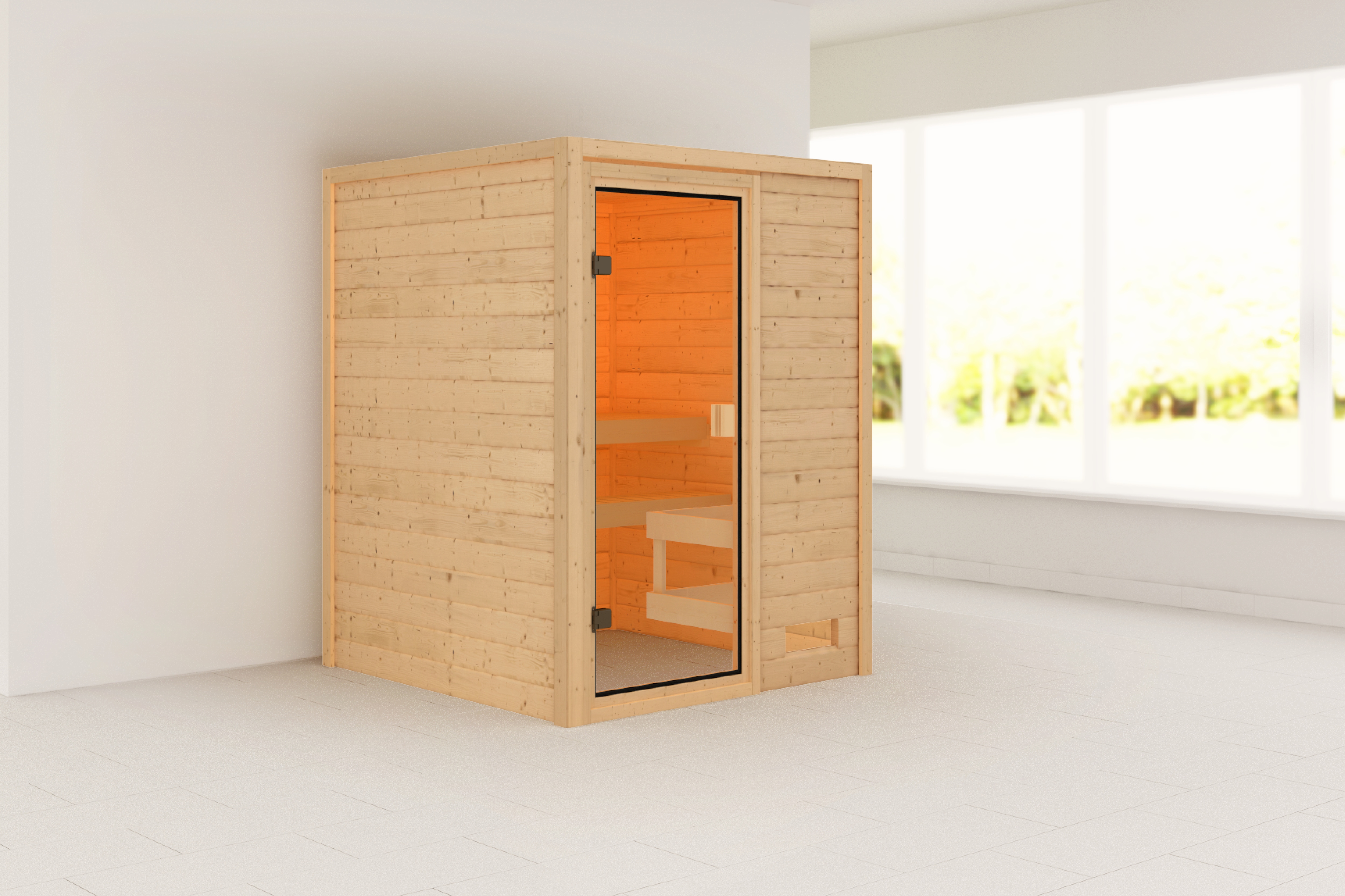 Sauna KARIBU "Sandy" mit bronzierter Tür, naturbelassen", beige (naturbelassen), ohne Ofen, ohne Steuerung, (ohne Ofen), Saunen, aus hochwertiger nordischer Fichte Image