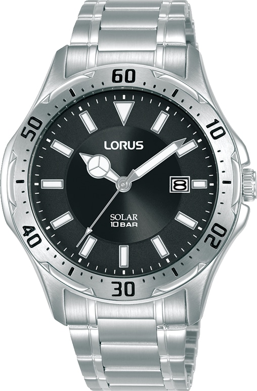 Solaruhr LORUS, silberfarben, schwarz, Armbanduhren, Herren, Armbanduhr, Herrenuhr, Edelstahlarmband, analog, Tag Image