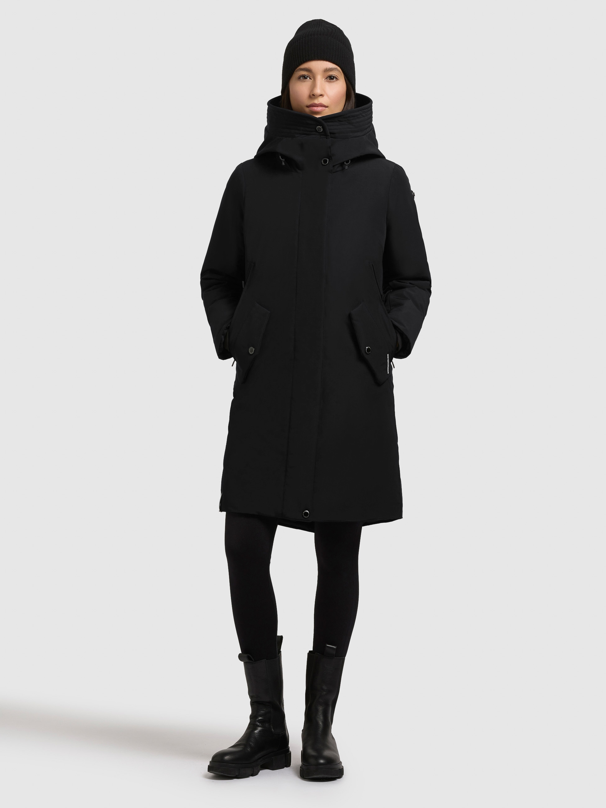 Kurzmantel KHUJO "WEBB", Damen, Gr. XL, schwarz, Canvas, 100% Polyester, unifarben, regular fit hüftlang, eingesetzt elastischer Bund mit Windstopper, Mäntel Kurzmantel Image