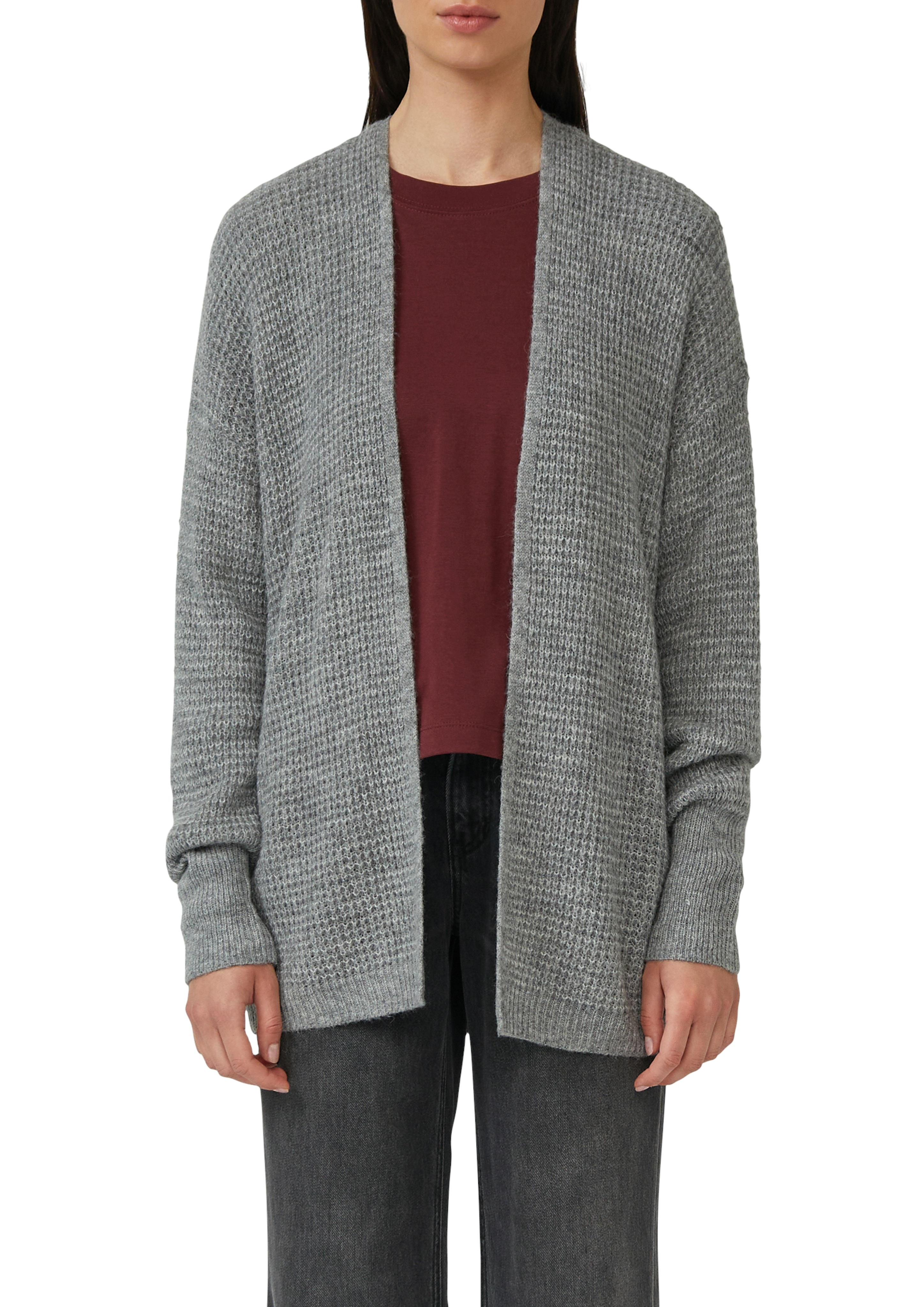 Cardigan S.OLIVER, Damen, Gr. 46, grau melange, Strick, Obermaterial: 60% Polyacryl, 22% Polyester, 10% Alpaka, 8% Polyamid, meliert, regular fit taillenbedeckt, V-Ausschnitt, Rippbündchen, Strickjacken, aus Alpakamix