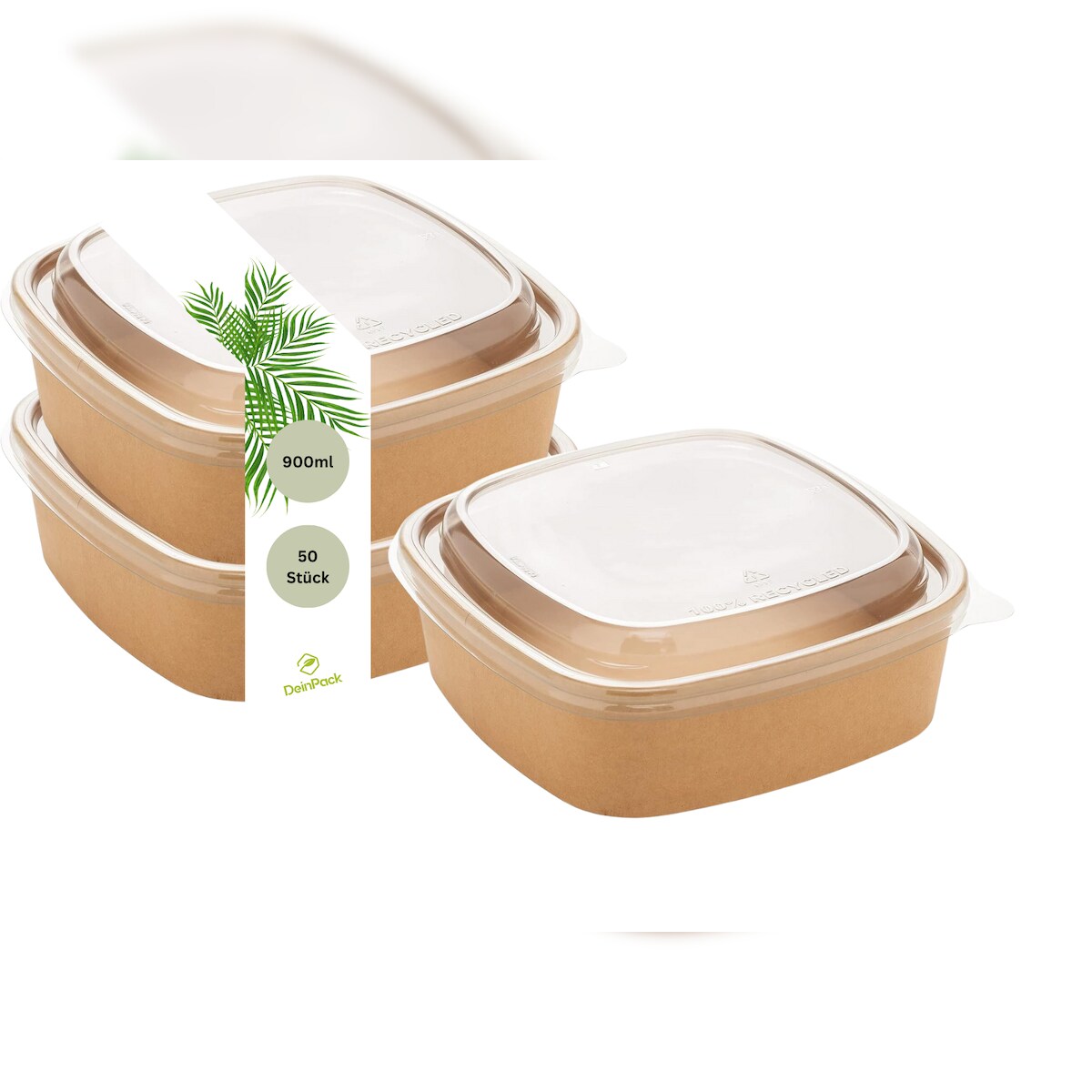 DeinPack 50 Salatschale mit PET Deckel braun eckig 900 ml Image