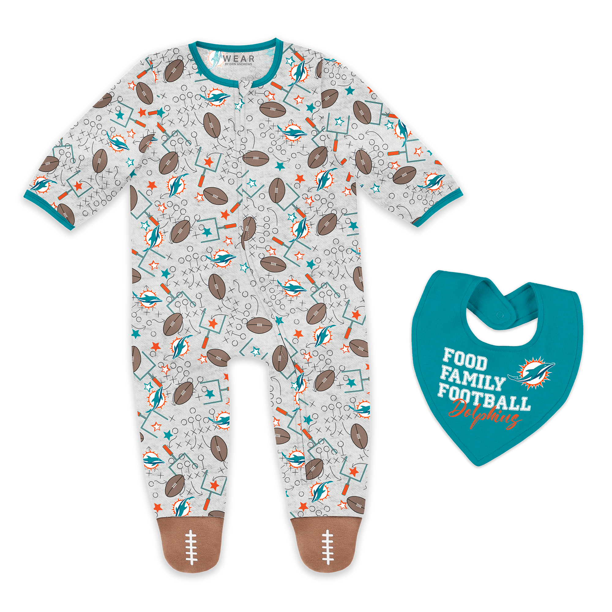 Infant & Newborn WEAR by Erin Andrews Miami Dolphins Sleep and Play Full-Zip Sleeper Bib Set