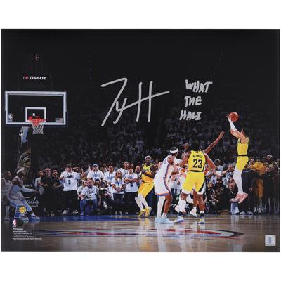 Autogramm von Tyrese Haliburton, Indiana Pacers, 16 x 20 Zoll, 2025 NBA Finals, Spiel 1, spielentscheidender Wurf gegen Oklahoma City Thunder, Foto mit der Aufschrift „What the Hali“ Image