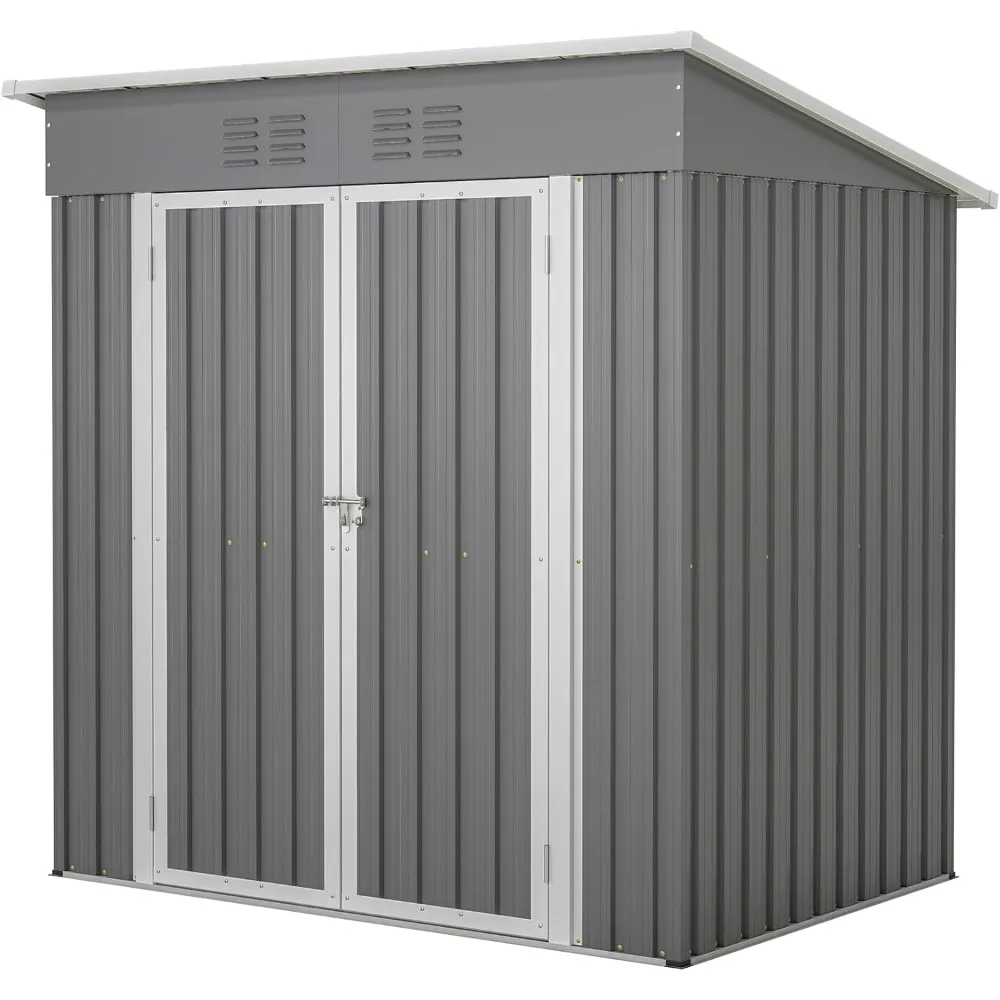 6x4 FT Outdoor Storage Shed, Metal Garden Shed with Frame Floor, Outside Tool Shed with Lockable Hinged Doors, Waterproof Storag