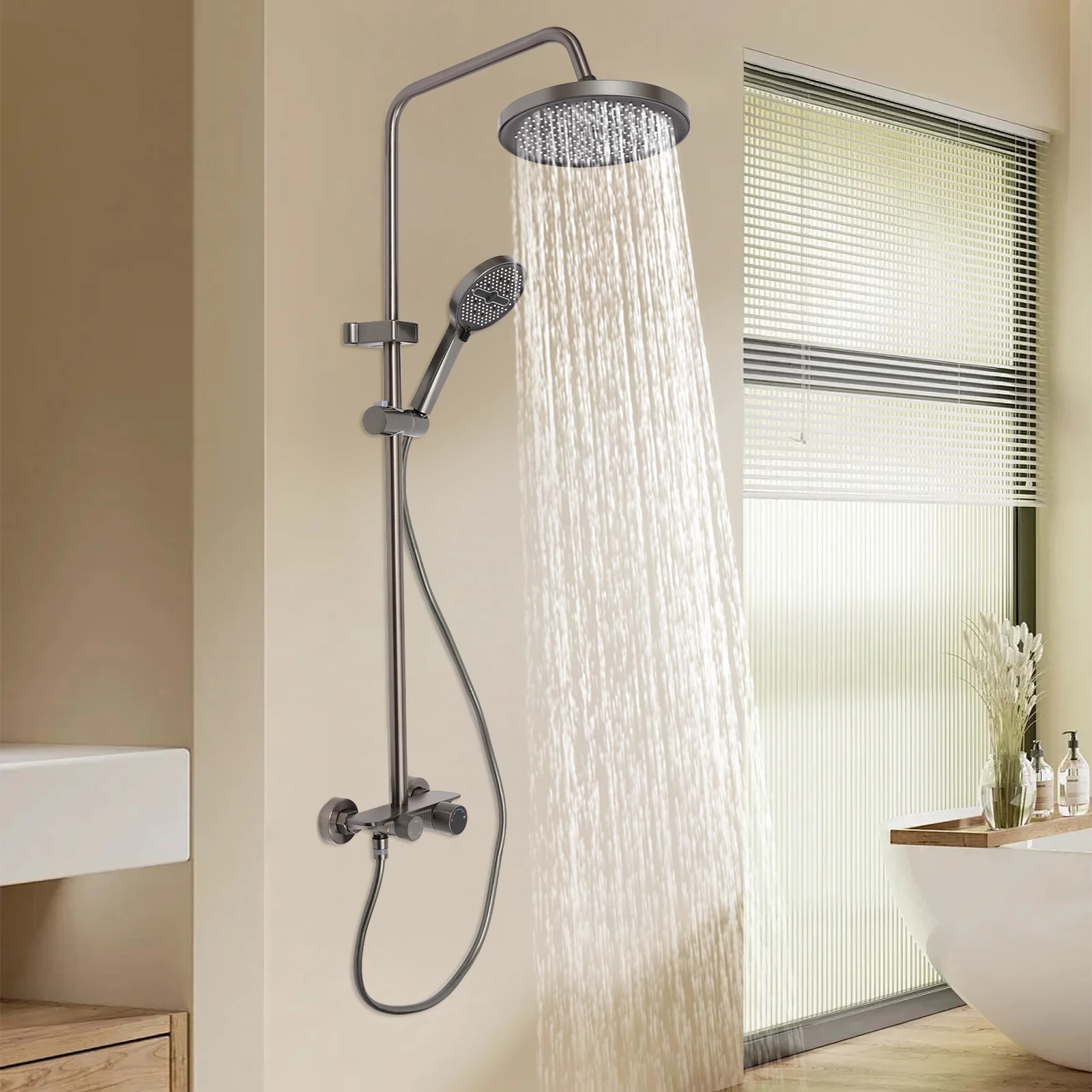 Ensemble de douche de salle de bain avec jet supérieur, ensemble de douche mural à pulvérisation supérieure, ensemble de douche de 43,31 pouces de hauteur pour salle de bain, hôtel, salle de sport,