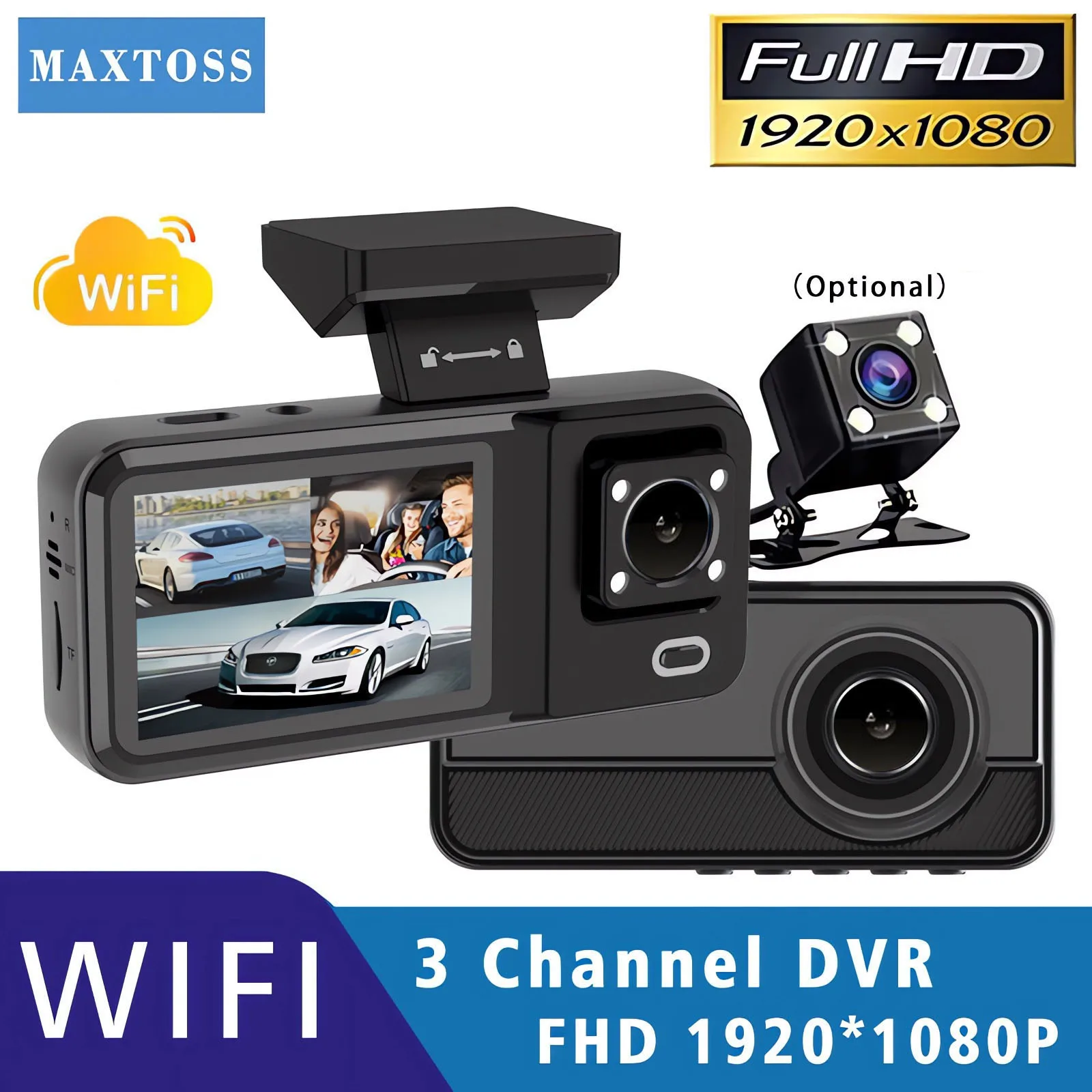 3 telecamere per auto DVR WIFI 1080P obiettivo a 3 canali all'interno del veicolo Dash Cam DVR a tre vie registratore registratore video Dashcam videocamera