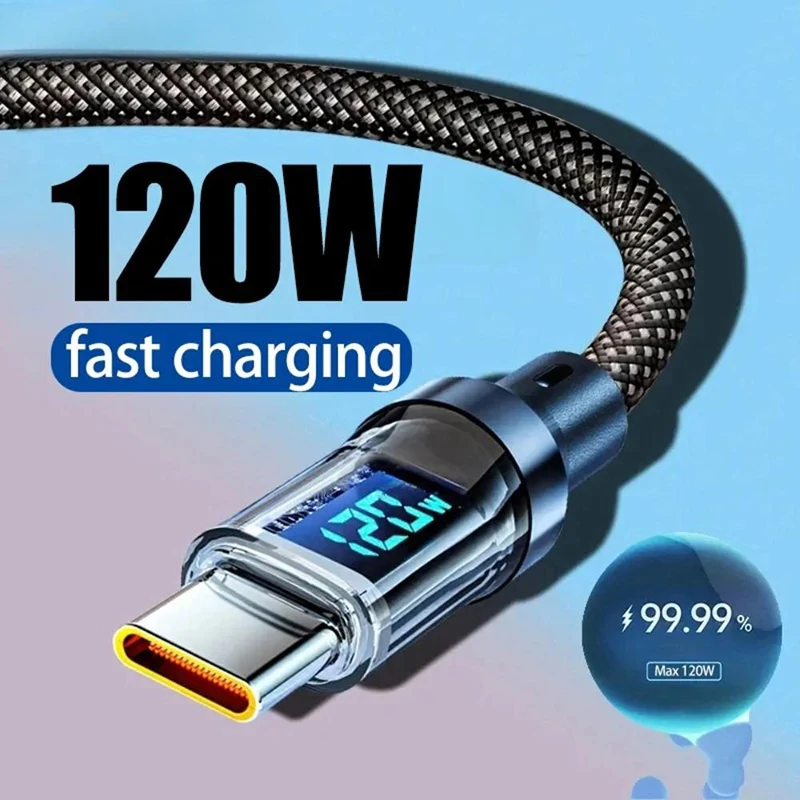 Cavo dati in nylon da USB A a tipo C da 10A 120W per Xiaomi Redmi POCO Samsung con cavo display digitale a LED