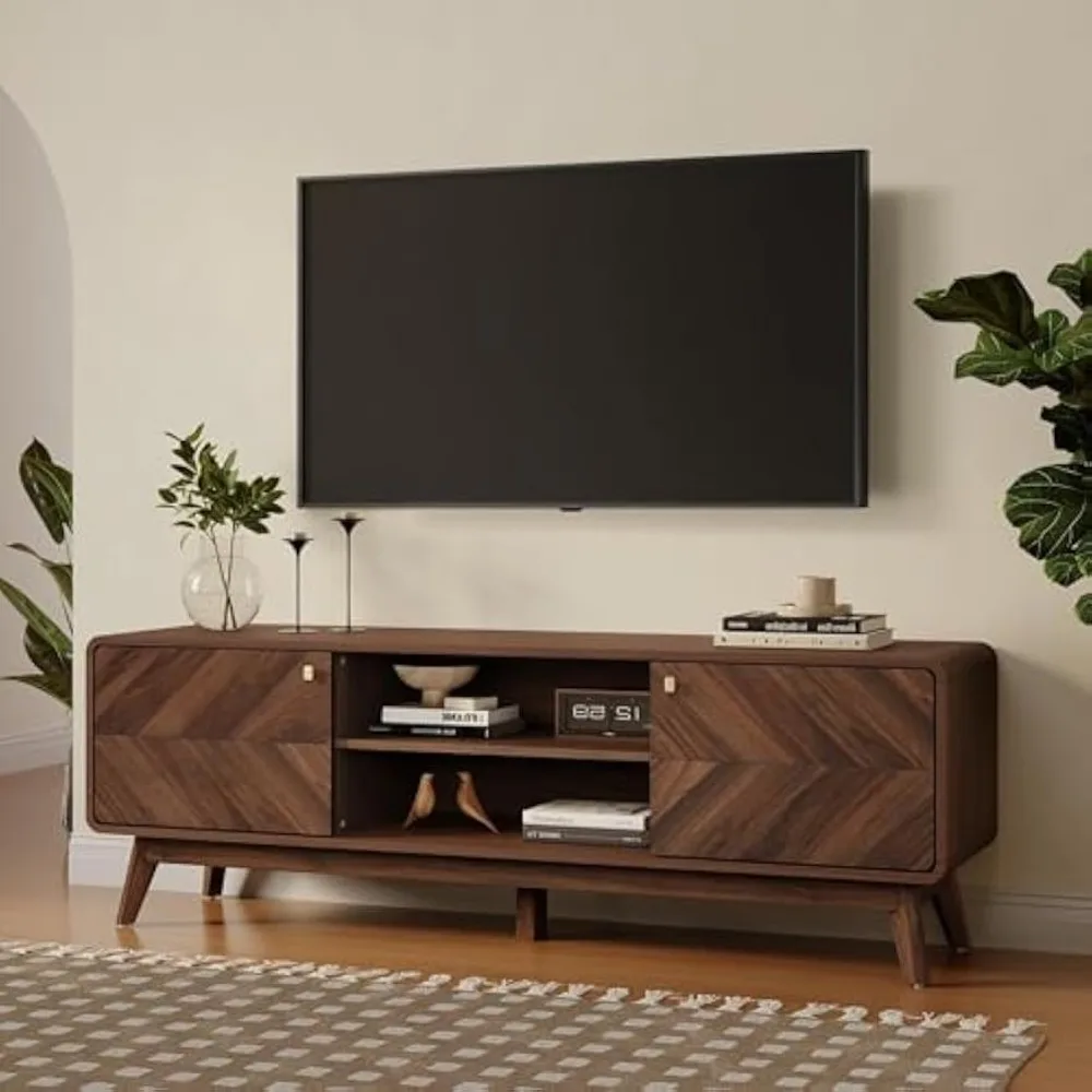 Mid Century Modern TV Stand, 63" TV Stands for Living Room for TVs up to 65", Entertainment Center with Storage, Wood TV