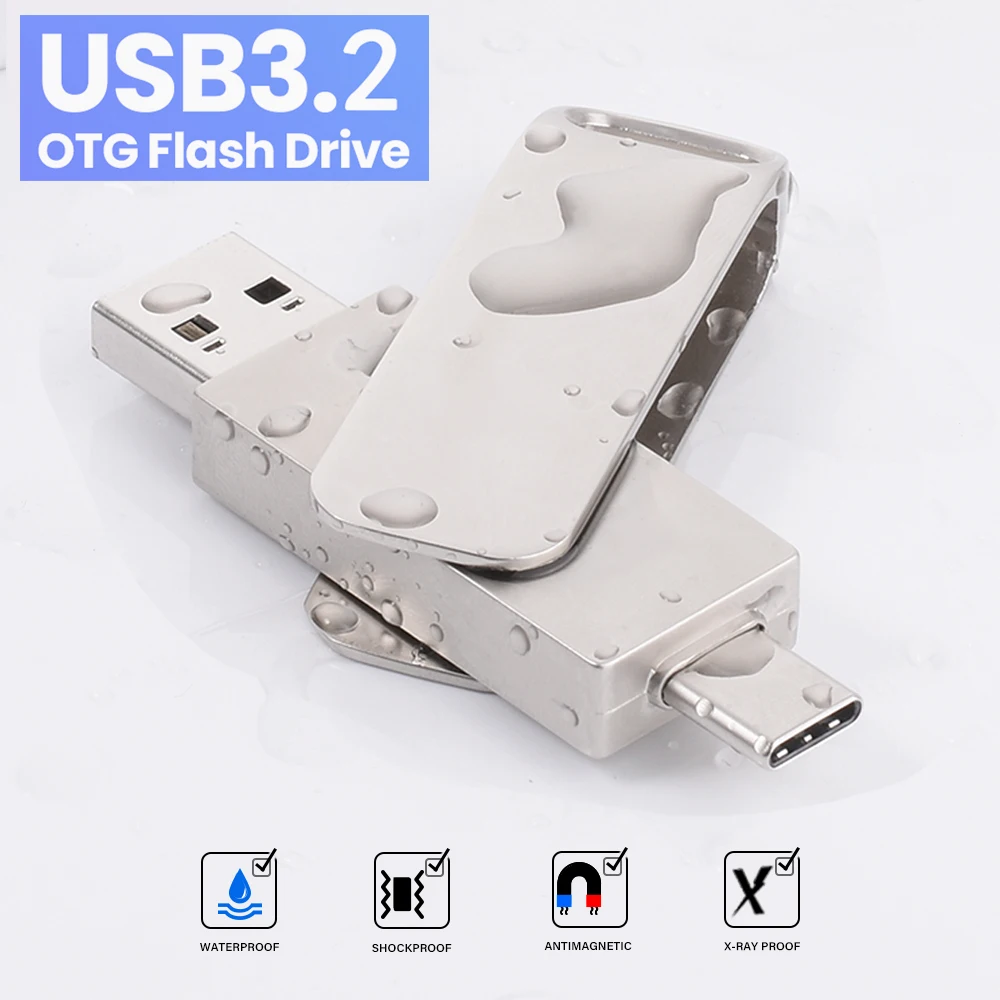 Clé USB 3.2 TYPE C haute vitesse 256 go OTG 2 en 1, clé USB en métal 128 go, clé USB 64 go, disque mémoire