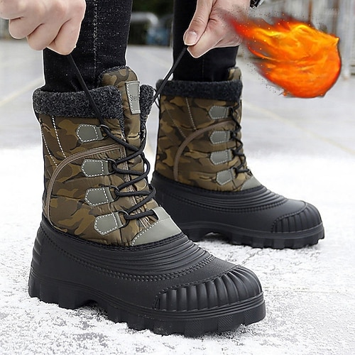 Herren Winter-Schneestiefel mit Fellfutter, wasserdichte, isolierte, warme Schnürschuhe für draußen bei kaltem Wetter Image