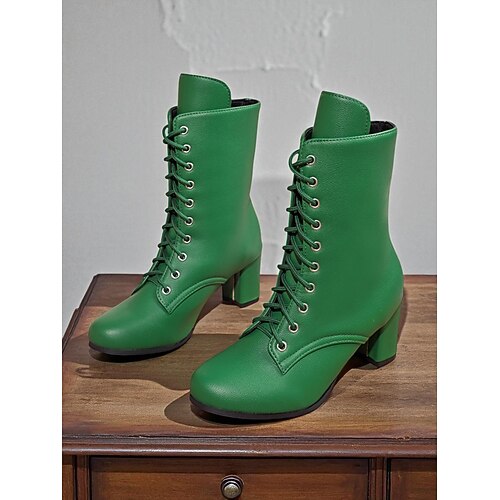 Damenstiefeletten im Vintage-Stil zum Schnüren aus Kunstleder mit Blockabsatz, perfekt für lässige und Retro-Outfits. Image
