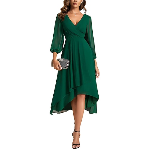 Damen Langes Kleid Maxikleid Partykleid Chiffon Chiffonkleid Elegant Mode Modern Outdoor Abendgesellschaft Party Normale Passform Einfach Kurzarm V Ausschnitt Blau Rote Grün Frühling Herbst Image