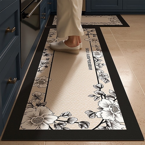 Küchenläuferteppiche im Luxusstil, Kieselgur-Creme-Design, große Fläche, vollständige Abdeckung, saugfähig, ölbeständig, schnelltrocknend, rutschfeste Küchenbodenmatte, Heimdekorationsteppich Image