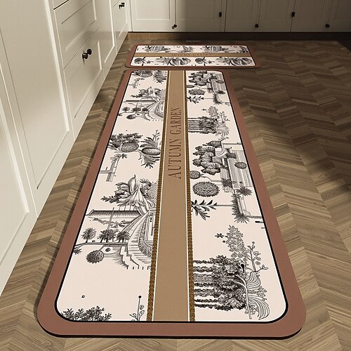 Küchenläuferteppiche im amerikanischen Stil, hochwertige Eingangsmatte für Zuhause, saugfähig, schnell trocknend, Kieselgur, rutschfest, schmutzabweisend, Badezimmer-/Küchenbodenteppich, Dekor Image