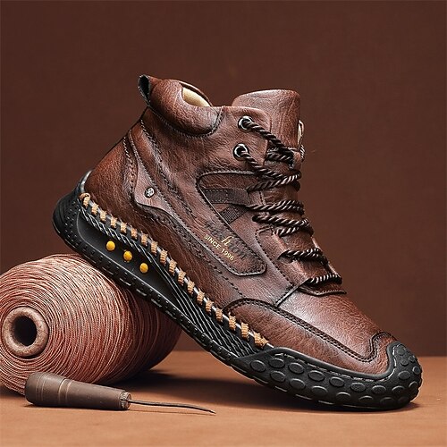 Braune High-Top-Freizeitstiefel für Herren mit Schnürdesign, weicher, bequemer Sohle, strapazierfähige Outdoor-Wanderschuhe für Herbst, Winter und den Alltag Image