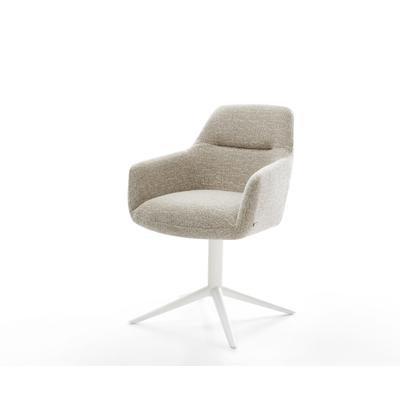 DELIFE Drehstuhl Pejo-Flex Webstoff Soft Beige Fußkreuz Weiß 360° drehbar Wippfunktion Taschenfederkern, Esszimmerstühle Image