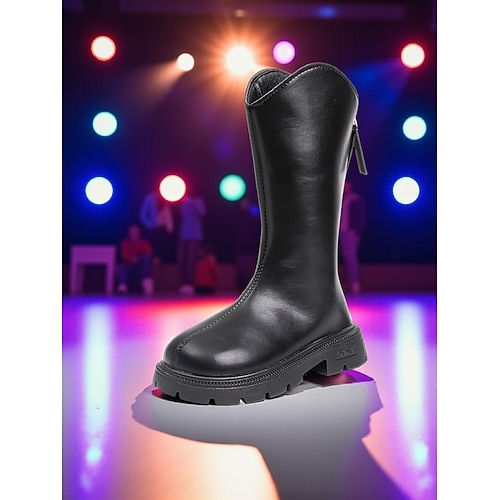 Von koreanischen Idols inspirierte Popstar-Kostümschuhe, kniehohe Stiefel aus weißem Kunstleder für Mädchen mit seitlichem Reißverschluss und dicker Sohle für Tanzauftritte und Freizeitkleidung Image