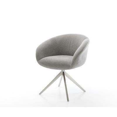 DELIFE Drehstuhl Vinka-Flex mit Armlehnen Strukturstoff Soft Grau Kreuzgestell breit Edelstahl 360° drehbar Wippfunktion Taschenfederkern, Esszimmerstühle Image